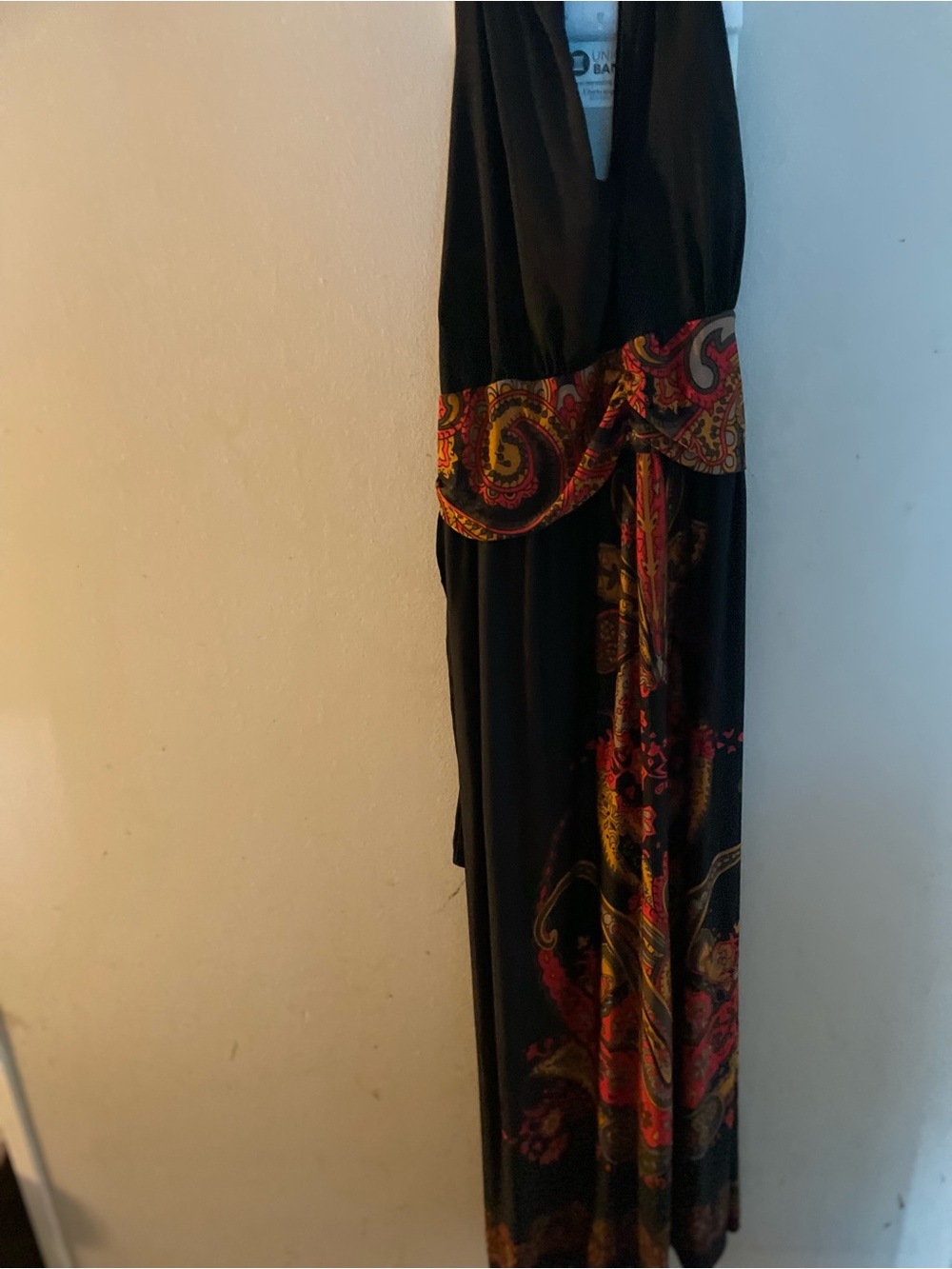 Black Maxi Dress with Red Paisley Accents